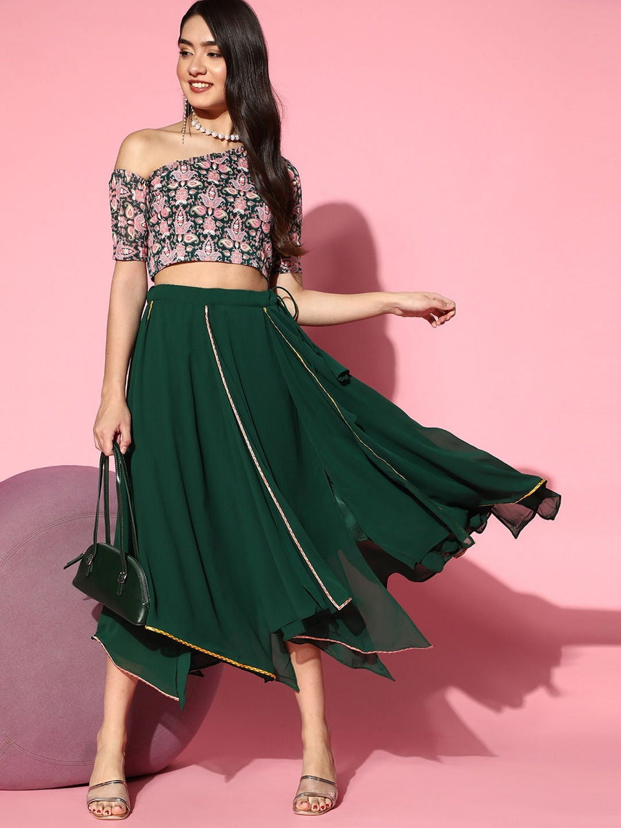 Green embroidered skirt hotsell