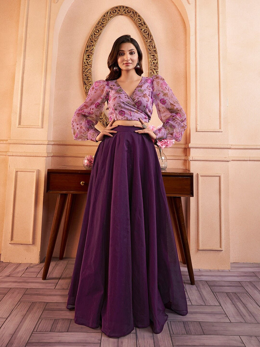 strapless open back dress Purple Heavy Pure Viscose Velvet Top with Plazzo & Dupat main image 1