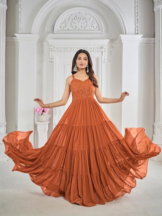 open lace back dress Rust Orange Layered Dress – Vastrasuka