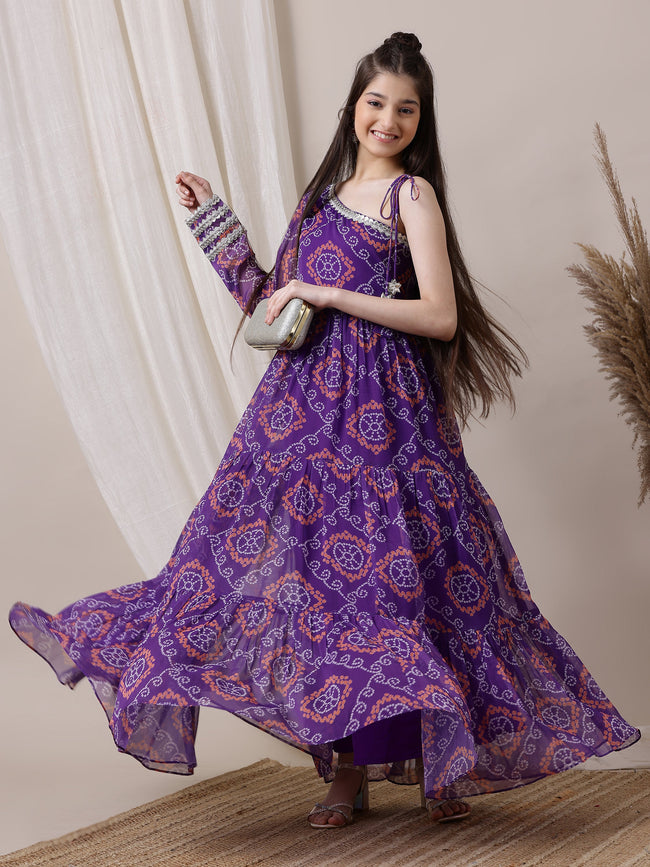 Girls Ethnic Motifs Printed Ethnic Dresses–