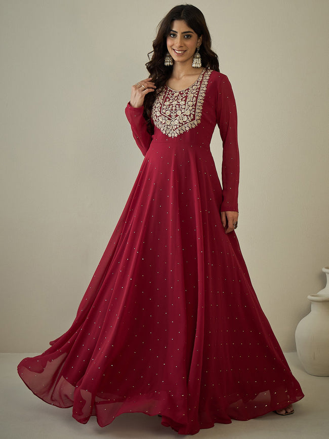 Women Embroidered A-Line Maxi Ethnic Dresses Inddus.in Women Embroidered A-Line Maxi Ethnic Dresses Inddus.in