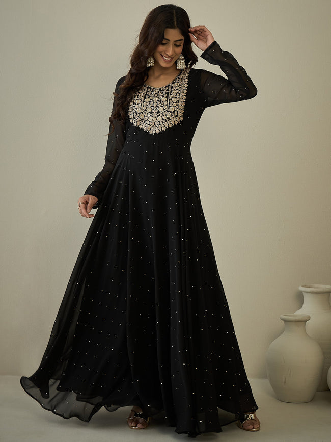 anarkali midi dress Embroidered Midi-Length Anarkali Ethnic Dresses Inddus.in