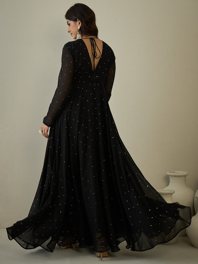 anarkali midi dress Embroidered Midi-Length Anarkali Ethnic Dresses Inddus.in