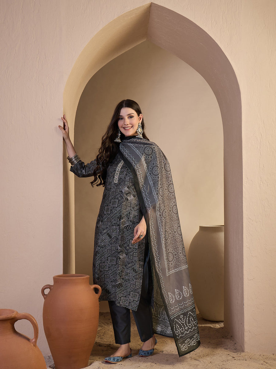 Women Ethnic Motifs Printed Regular Thread Work Chanderi Cotton ...