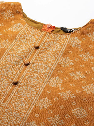Mustard & Beige Printed Woven Pashmina Winter Wear Unstitched Dress Material