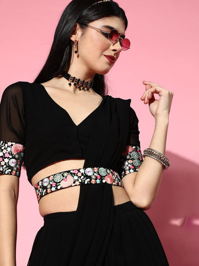 Black Palazzo Saree with Embroidered Belt
