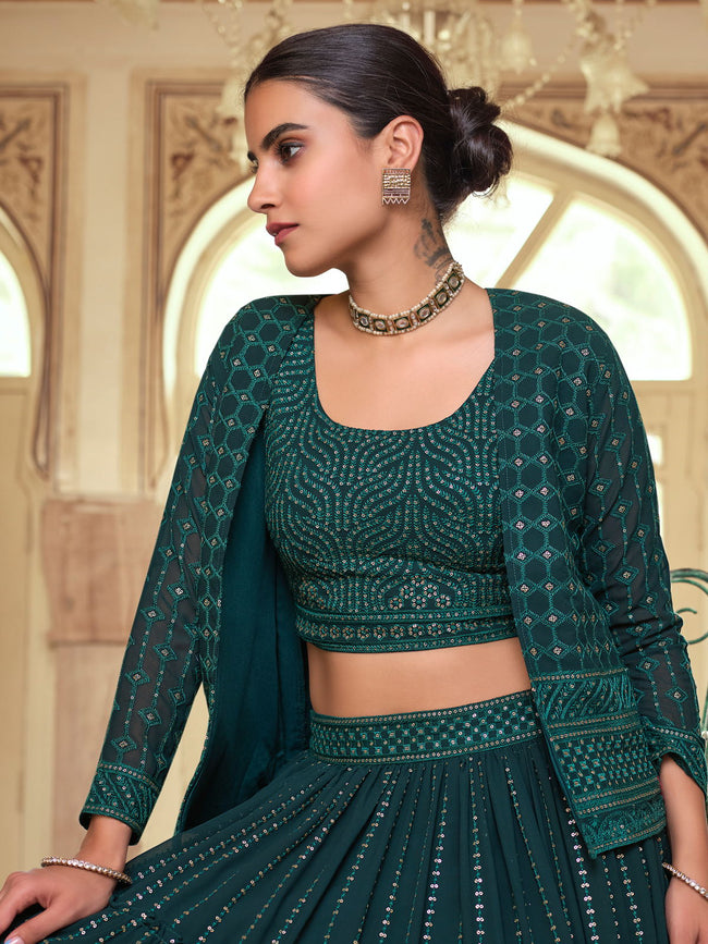 Shloka Ambani wears a pastel Anamika Khanna lehenga + jacket with emerald  and diamond necklace | VOGUE India
