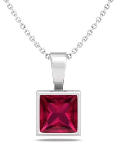 925 Sterling Silver Red Rhodium Plated Square Shaped Pendant with Chain - Inddus.in