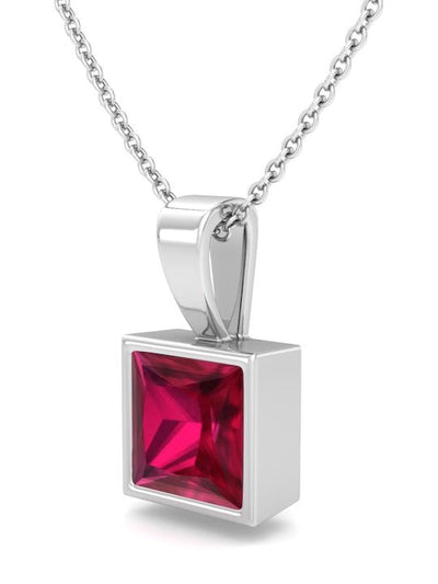 925 Sterling Silver Red Rhodium Plated Square Shaped Pendant with Chain - Inddus.in