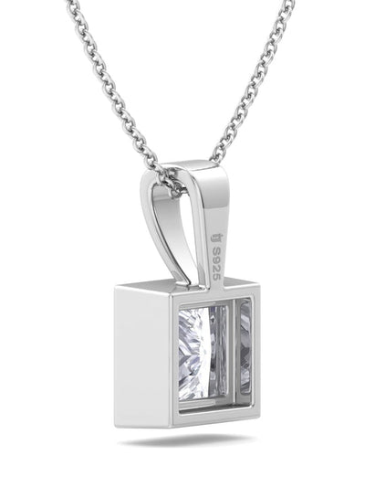 925 Sterling Silver Rhodium Plated Square Shaped Pendant with Chain - Inddus.in