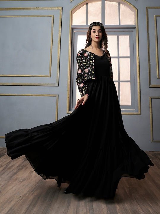 Designer Black Jacket Style Gown