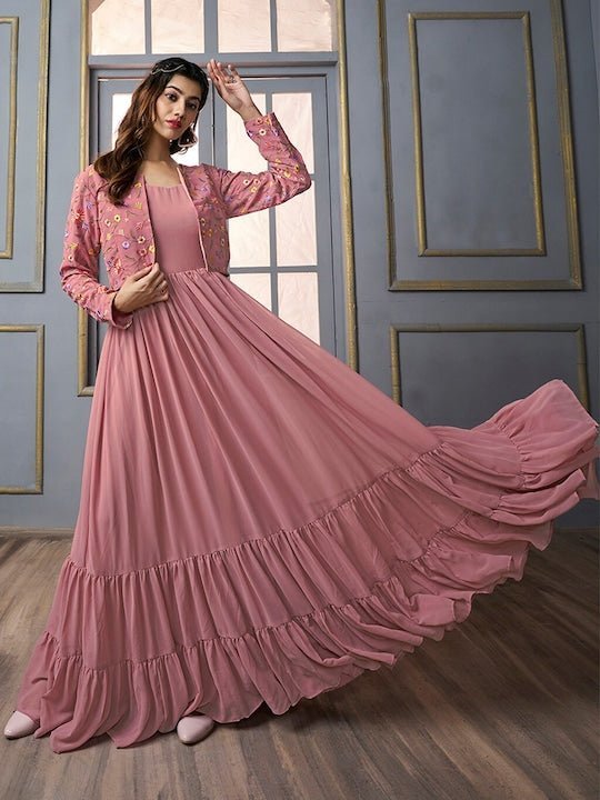 A-line Maxi Ethnic Dress With Jacket–