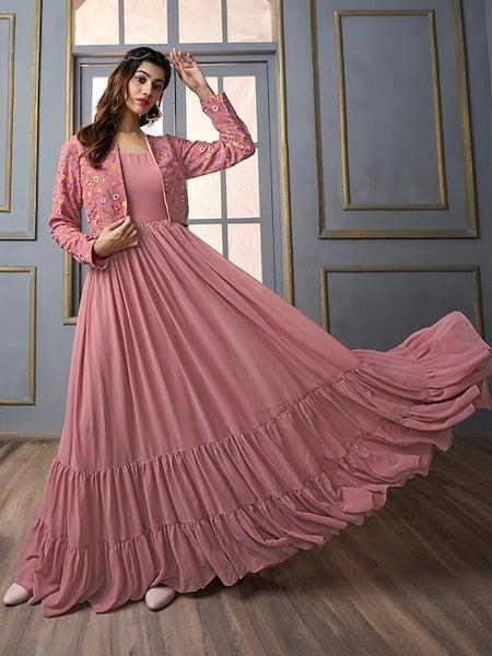 A-line Maxi Ethnic Dress With Jacket– - Main Image