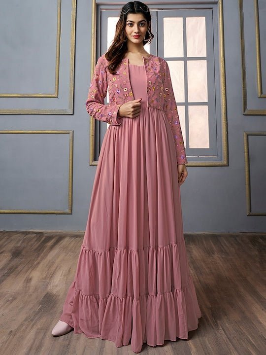 A-line Maxi Ethnic Dress With Jacket Inddus.in A-line Maxi Ethnic Dress With Jacket Inddus.in