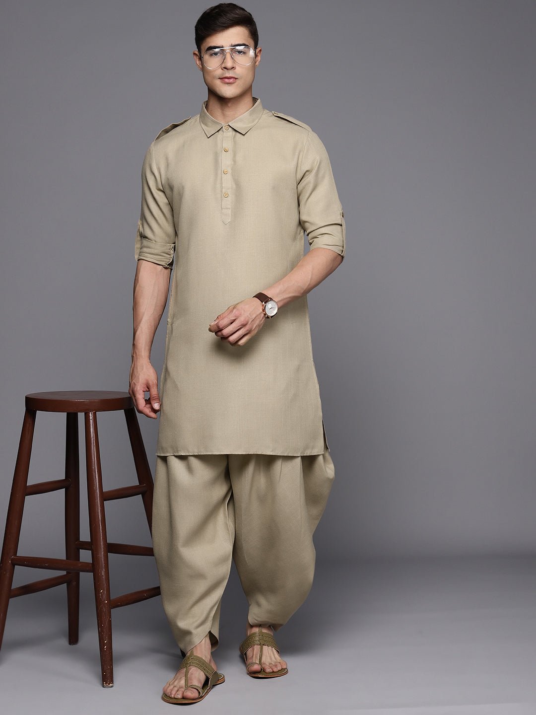 Solid Ethnic Embroidered A-Line High -Low Kurta with Dhoti Pant - Grey –  FASHOR