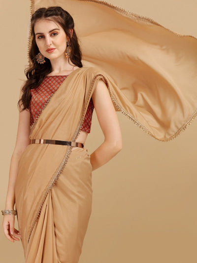 Beige & Rust Woven Design Silk Blend Saree - Inddus.in