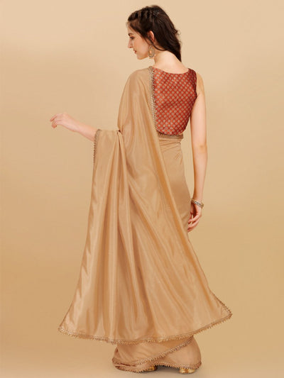 Beige & Rust Woven Design Silk Blend Saree - Inddus.in