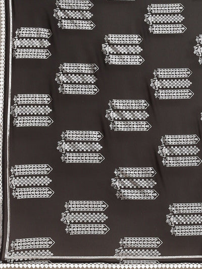 Black and Silver Foil Print Saree - Inddus