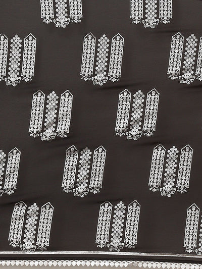 Black and Silver Foil Print Saree - Inddus