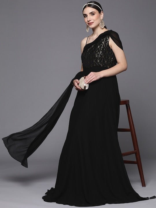 M Bridal Women's One Shoulder Evening Dresses with Cape Maxi Long Prom Gowns  Black US2 at Amazon Women's Clothing store
