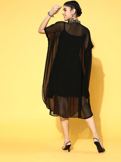 Black Georgette Partywear Geometric Dresses - Inddus.in