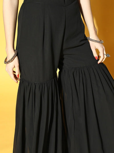 Black Sequinned Kurta & Sharar with Embroidered Dupatta - Inddus.in
