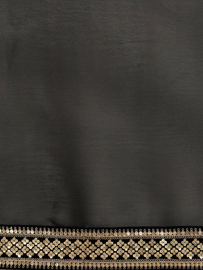 Black Solid Silk Blend Saree - Inddus