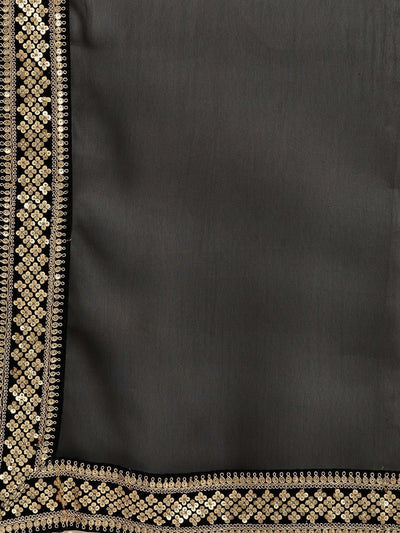 Black Solid Silk Blend Saree - Inddus