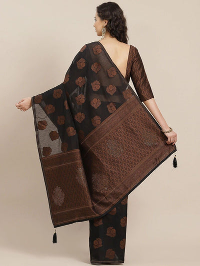 Black Zari Woven Embellished Saree - Inddus
