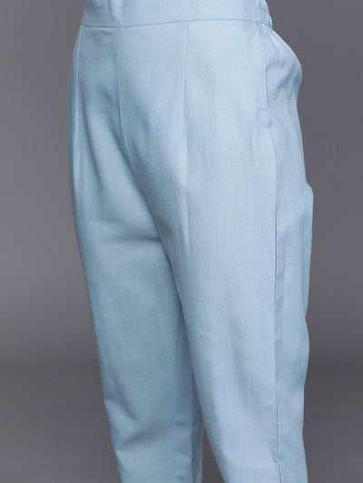 Blue Chanderi Cotton Partywear Solid Straight Cut Suit - Inddus