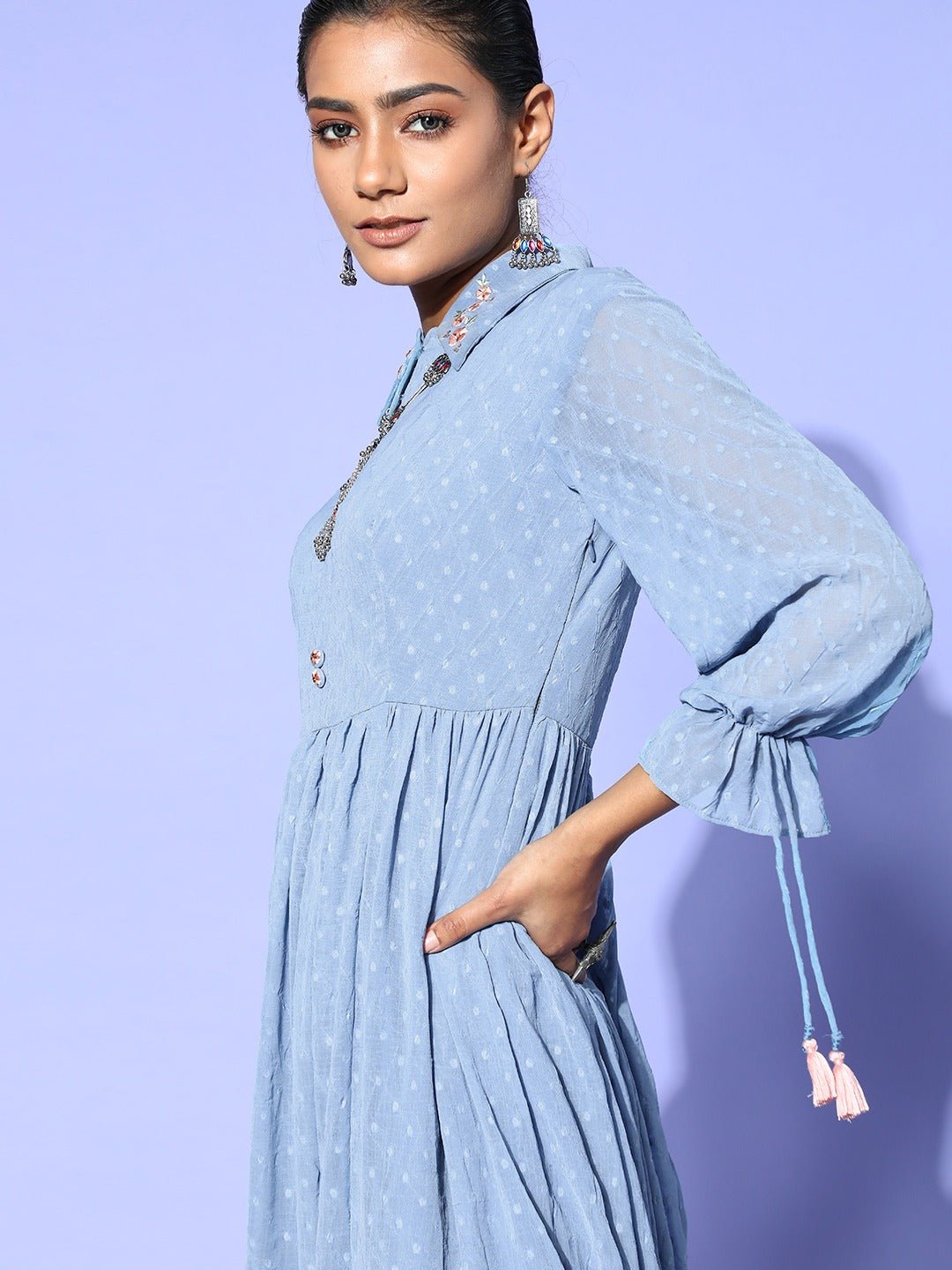 Buy Radiant Blue Polyester Self Design Partywear Dresses