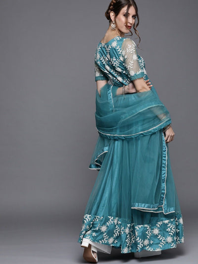 Blue Embroidered Anarkali - Inddus