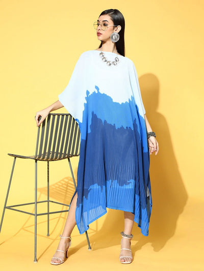 Blue Georgette Partywear Self Design Dresses - Inddus.in