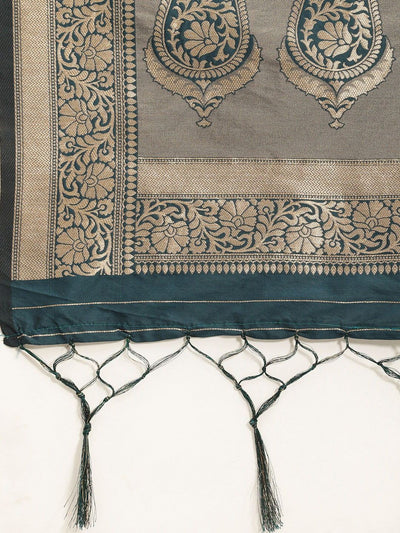 Blue Self Weaving Ethnic Motifs Zari Woven Saree - Inddus