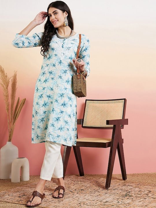 Embroidered straight kurta deals