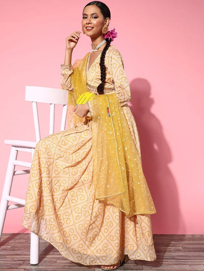 Bright Yellow Printed Semi-stitched Lehenga Choli With Dupatta - Inddus.in