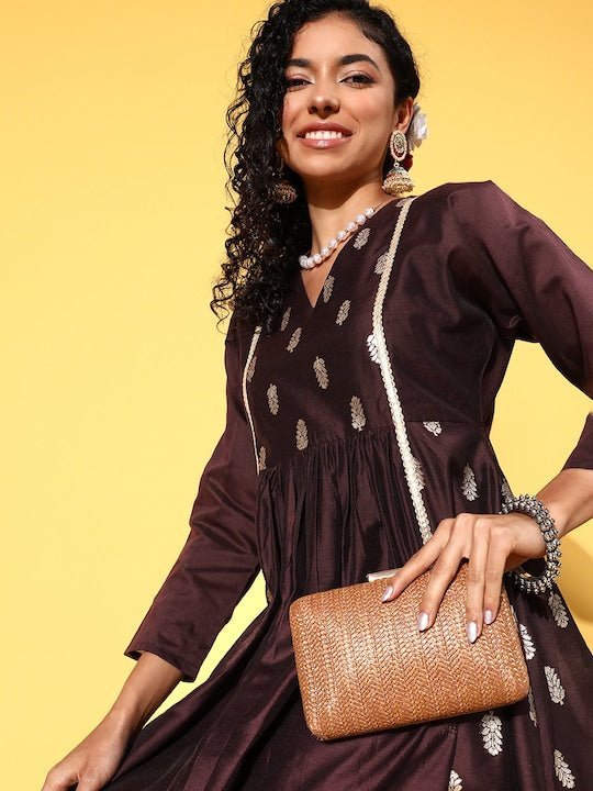 Brown Ethnic Motifs Zari Midi Dress Brown Ethnic Motifs Zari Midi Dress