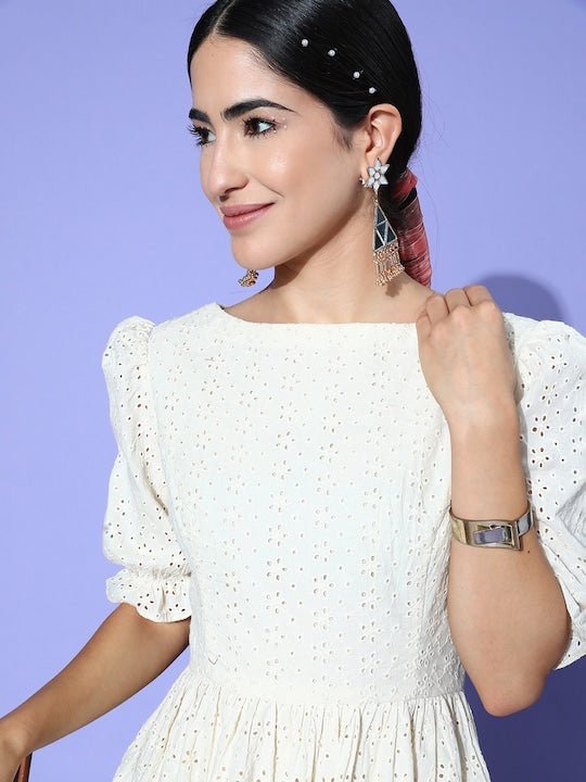 Chikankari Embroidered Midi Dress Inddus.in Chikankari Embroidered Midi Dress Inddus.in