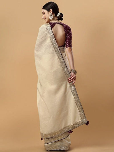 Embellished Sequinned Border Saree - Inddus.in