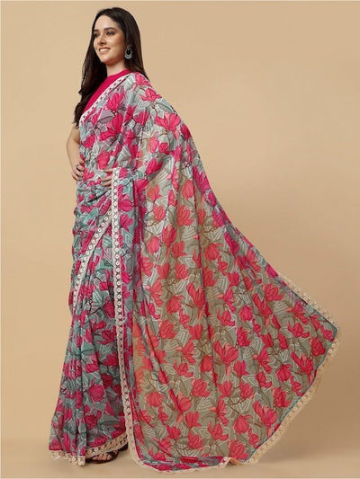 Embroidered Floral Saree - Inddus.in
