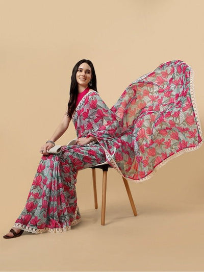 Embroidered Floral Saree - Inddus.in