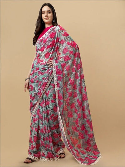 Embroidered Floral Saree - Inddus.in