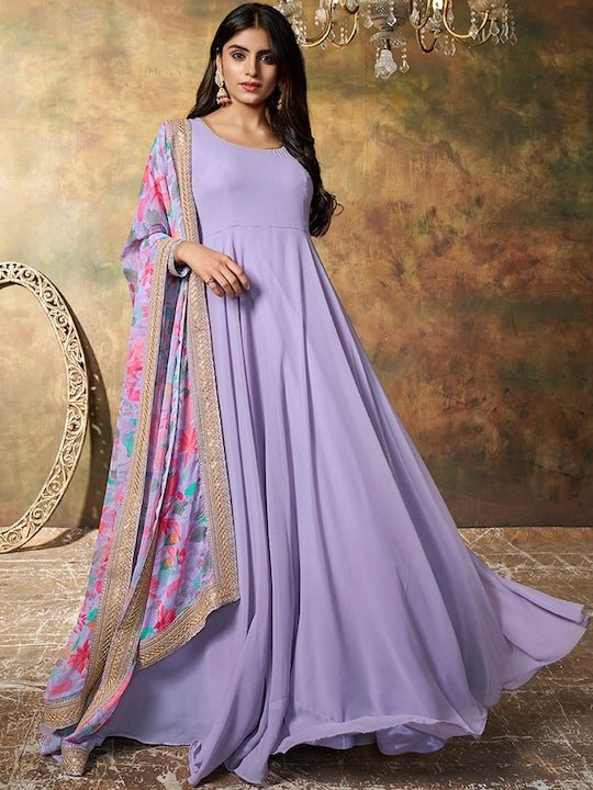 Embroidered Georgette Maxi Gown Ethnic Dress With Floral Printed Dupat Inddus.in Embroidered Georgette Maxi Gown Ethnic Dress With Floral Printed Dupat Inddus.in