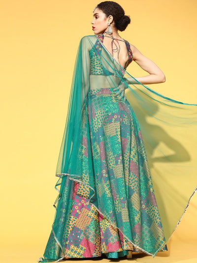 enticing-multi-colour-silk-blend-partywear-lehenga-choli - Inddus