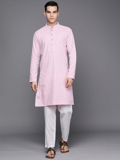 Ethnic Motifs Embroidered Chikankari Pure Cotton Kurta with Trousers - Inddus.in
