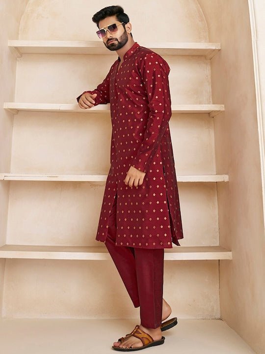 Ethnic Motifs Woven Design Mandarin Collar Kurta with Trousers