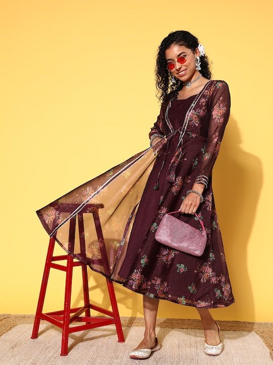 Fit & Flare Midi Dress With Jacket Inddus.in Fit & Flare Midi Dress With Jacket Inddus.in