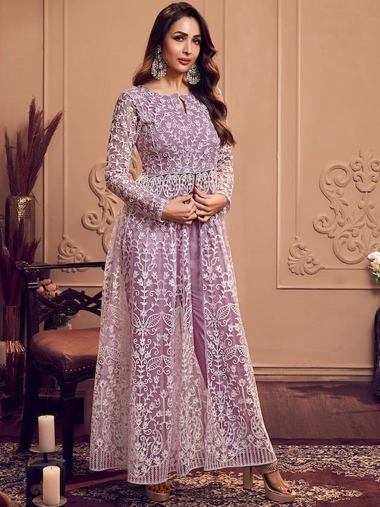 Floral Embroidered Keyhole Neck Long Sleeve High Slit Thread Work Kurt  Inddus.in