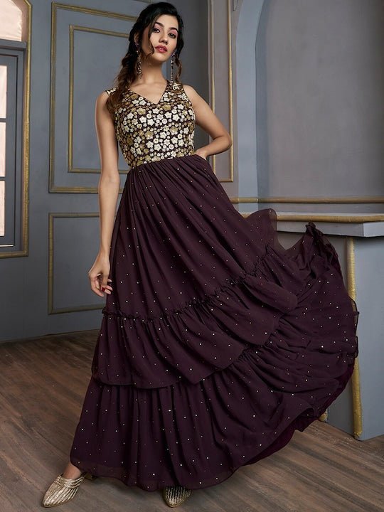 Floral Embroidered Layered Fit & Flare Maxi Ethnic Dress Floral Embroidered Layered Fit & Flare Maxi Ethnic Dress