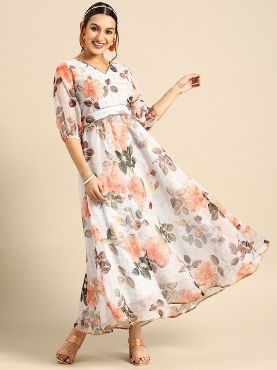 Buy Multi Color Viscose Georgette Printed Floral Square Neck Long Dress For  Women by Aariyana Couture Online at Aza Fashions.